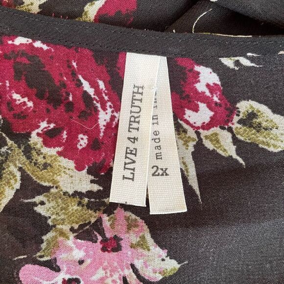 BLACK WITH PURPLE ROSES & BUTTERFLY SLEEVES CREPE DUSTER SIZE 2X BY LIVE 4 TRUTH - Picture 7 of 8